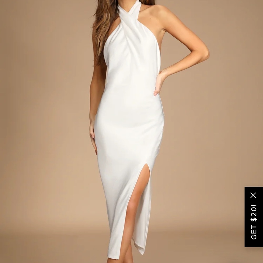 NWTG LULUS SIZE MEDIUM WHITE ENGAGEMENT SATIN DRESS